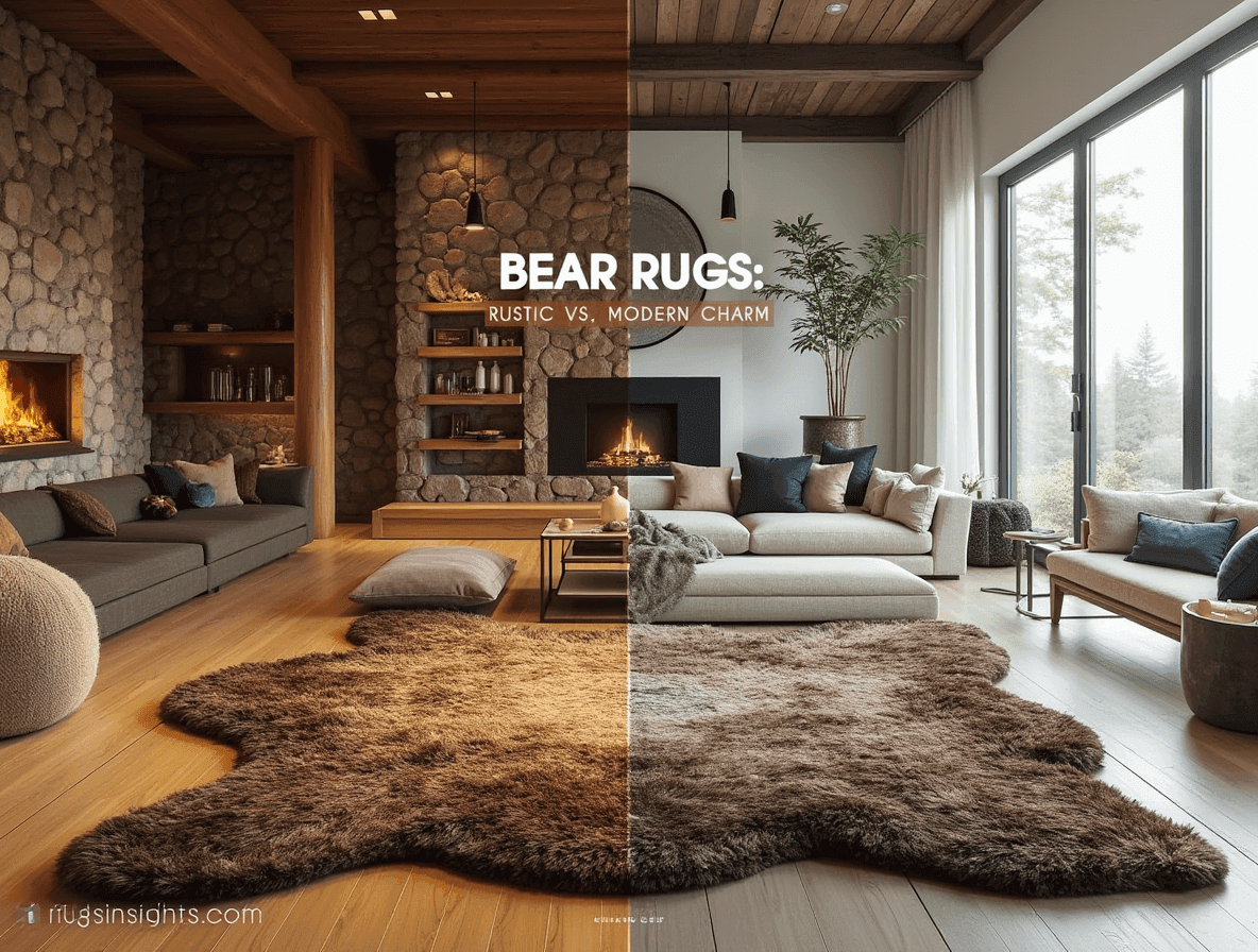 “Study with a vintage desk and a bear rug accent.”